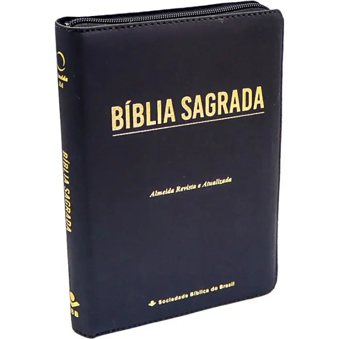 Bíblia Sagrada Letra Grande Preta Com Zíper Nova Almeida Atualizada - 13x17 cm BrasilinBox